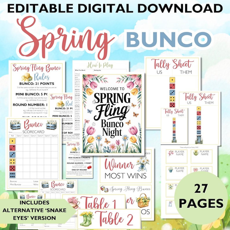 Spring Tally Sign Spring Bunco Printable Bundle – Score Sheets, Tally Cards, Table ...