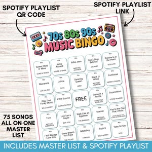 70s 80s 90s Music Bingo, Decades Bingo, Printable Game with 200 Bingo Cards, Spotify Playlist, Digital Download for Family Reunion or Party