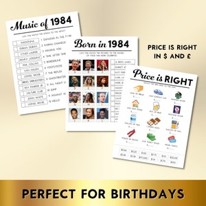 40th Birthday Party Games, Born in 1984, Printable 10 Game Bundle, Instant Download, Editable, Personalize, BP001 image 4