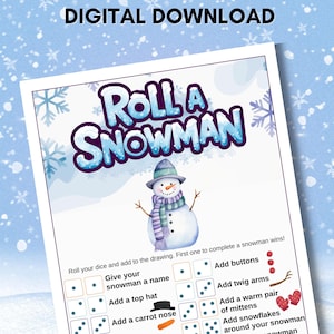 Roll a Snowman Game, Printable Christmas Activity for Kids, Fun Family Game, Holiday Classroom Game
