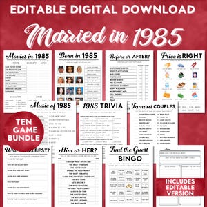 40th Anniversary Party Games, Married in 1985, Fun Printable Games for Adults, Instant Download