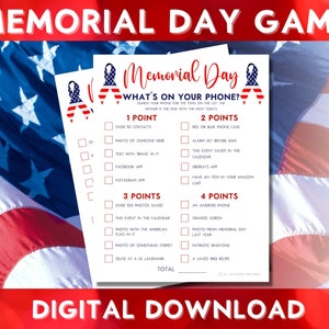 Printable Memorial Day What&#39;s On Your Phone Game, Family Party Fun, Patriotic