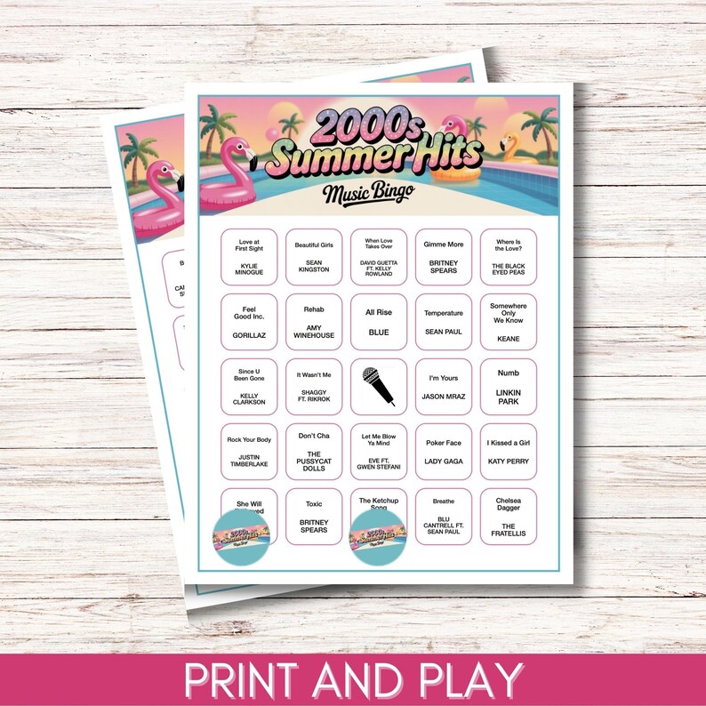 2000s Summer Hits Music Bingo - 200 Cards, Y2K Party Game (Printable)