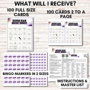 2010s R&B Music Bingo Game – Printable Party Game, 75 Songs 100 Cards