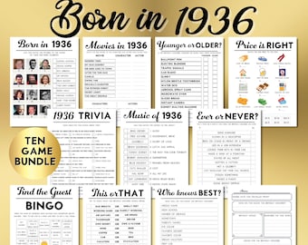 90th Birthday Party Games, Born in 1936 Trivia, Music Quiz (Printable Digital Download)