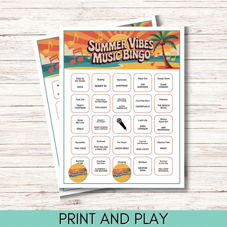 Sommarvibbar Musikbingo – Utskrivbart spel med 300 bingobrickor bild 3