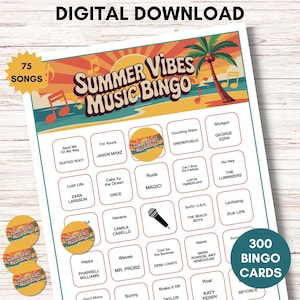 Sommarvibbar Musikbingo – Utskrivbart spel med 300 bingobrickor bild 1