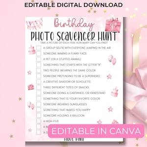 Photo Scavenger Hunt For Teens and Tweens, Printable Birthday Girl Games, Editable, Instant Download