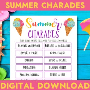 Summer Charades Game, Printable Activities, Pool Party, Family Fun, End Of School Activities