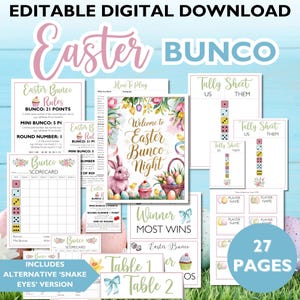 Oster Bunco Score Sheets, Printable Bunco Spiel, Frühlings Bunco Party, Familienspielabend, Snake Eyes