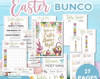 Easter Bunco Score Sheets, Printable Bunco Game, Spring Bunco Party, Family Game Night, Snake Eyes