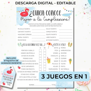 Quién Conoce Mejor a la Cumpleañera, Juego de Fiesta en la Piscina Editable en Imprimible, Juegos para Fiestas de Adolescentes y Jóvenes