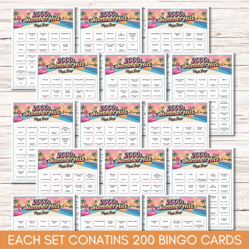 Summer Music Bingo Bundle – 5 Printable Games, 200 Cards | 80s 90s 2000s & More