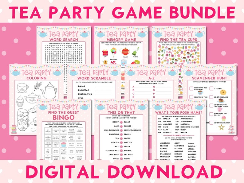 Printable Tea Party Games and Activities Bundle 10 Games and - Etsy