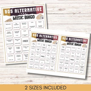 Bingo voor alternatieve muziek uit de jaren 90 – het ultieme grunge- en alt-rock throwback-spel, afdrukbaar muziekspel, gezelschapsspel, direct downloaden afbeelding 6