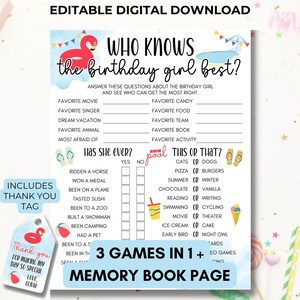 Pool Party Birthday Game, Editable Printable Who Knows the Birthday Girl Best Quiz for Teens & Tweens