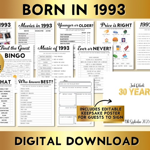 Back in 1993 Rose Gold Poster / Birthday Gift / Printable / - Etsy Denmark