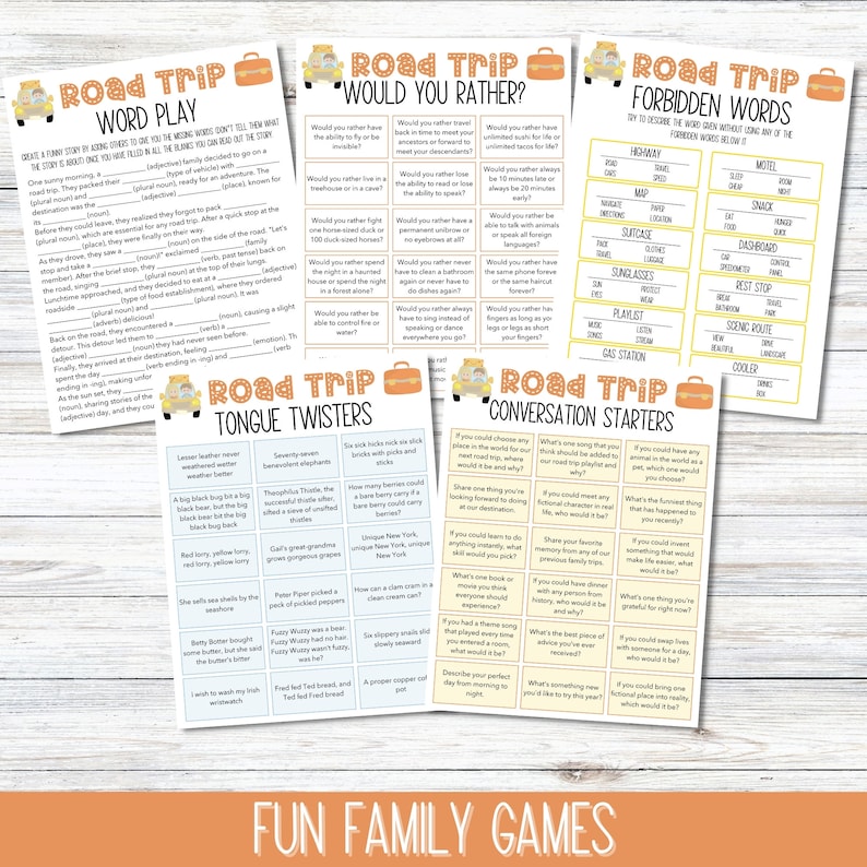 Kids Road Trip Games, Printable Family Road Trip Planner, Car Games, Travel Printables, Road Trip Journal, Family Vacation, Scavenger Hunt