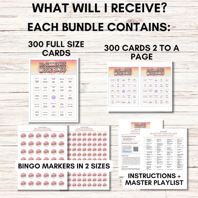 Summer Music Bingo Bundle – 5 Printable Games, 300 Cards | 80s 90s 2000s & More