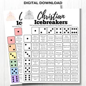 Christian Icebreaker Game - Printable Bible Conversation Starter - Fun Church Activity -Get To Know You Dice Game