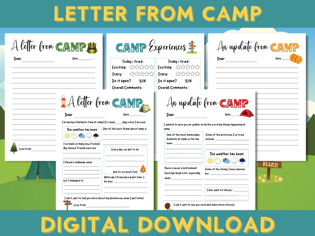 Letter From Camp, Printable Summer Camp Stationery, Kids Camping Trip, Vacation, Write Home ...