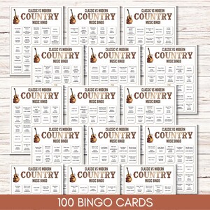 Modern vs Classic Country Music Bingo – 100 Cards Printable Party Game
