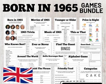 60th Birthday Party Games Bundle, Born in 1965 Trivia, UK Edition, Fun Printable Games for Adults, Instant Download