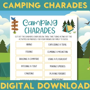 Camping Charades Game, Printable Camping Trip Game, Summer Camp, Family Fun, End Of School Activities