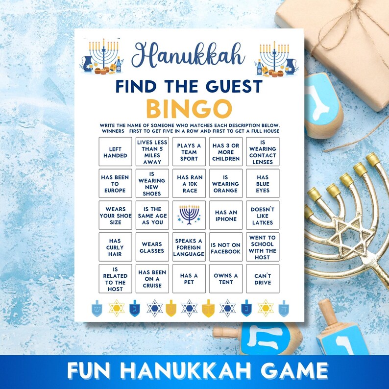 Printable Hanukkah Find the Guest Bingo Game, Digital Download ...