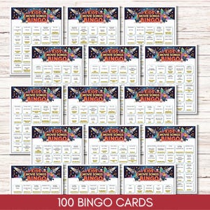 Kids Movie Music Bingo – Animated Songs Game, 100 Unique Cards Printable PDF