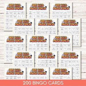 90s R&B Music Bingo, Printable Bingo Game, Throwback 90s Party Game, 200 Cards, Instant Download