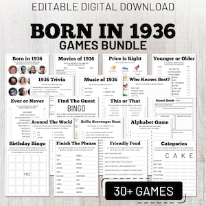 90th Birthday Party Games, Born in 1936 Trivia (Digital Download)