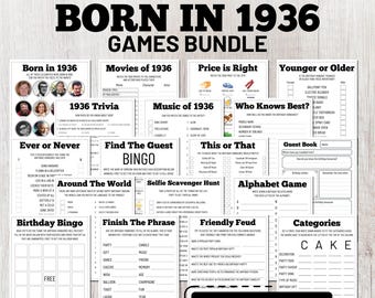 Jogos para festa de aniversário de 90 anos, perguntas e respostas sobre quem nasceu em 1936 (download digital)