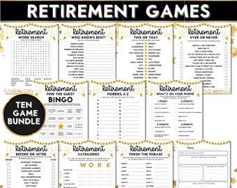 Pensioenfeestspellen | Pensioenspellenbundel | Leuke pensioenfeestideeën | 10 afdrukbare spellen | Gepensioneerdenpartij | Collega-spellen