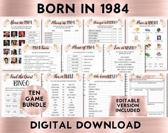 40th Birthday Games For Her, Born in 1984 Birthday Party, Printable Games Bundle, Instant Download, Editable,Personalize