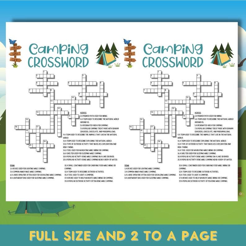 Camping Crossword Puzzle Printable Camping Trip Game Summer Etsy Camping Crossword Puzzle Printable Camping Trip Game Summer Etsy