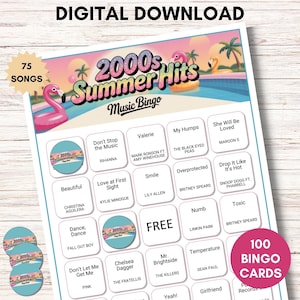Bingo musicale dei successi estivi degli anni 2000 – Gioco del bingo Y2K stampabile con playlist Spotify – Gioco per feste anni 2000 – Download immediato – Cartelle del bingo musicale