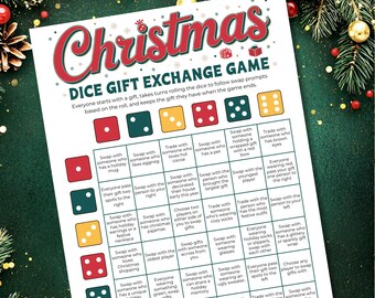 Christmas Dice Gift Exchange Game, Fun Holiday Party Activity, Printable Game for Kids and Adults, Instant Download