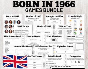 1966 Birthday Trivia Games: 60th Birthday Party Bundle (UK Edition, Instant Download)