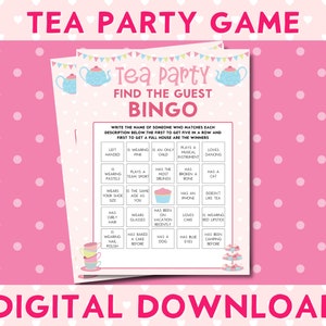 Tea Party Printable Find The Guest Bingo Game, Girls Birthday Party, Afternoon Tea Party, Princess Party, Icebreaker, TP001