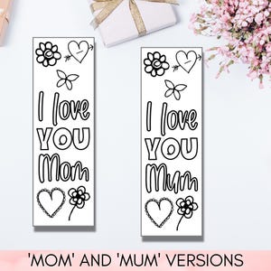 Mother's Day Coloring Bookmarks Printable – DIY Gift for Mom from Kids – 5 Per Page – Instant Download, Unique Mother's Day Craft
