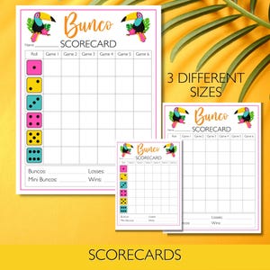 Bunco Tropical Printable Score Sheets, Fun Game Night Cards, Flamingo Theme, Summer Party Essentials, Aloha Fun