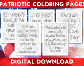 Printable Patriotic Quotes Coloring Pages, Memorial Day, Independence Day, Classroom, Children's Activity