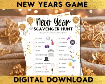 Printable Scavenger Hunt Game, New Year's Eve Party Game, Instant Digital Download, Festive Family Fun