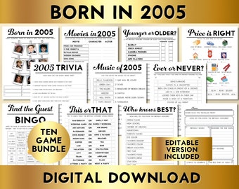 19th Birthday Party Games, Printable, Born in 2005 Bundle, Instant Download, Editable, Price Is Right, Music, Trivia, Keepsake Poster BP001