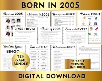 19th Birthday Party Games, Printable, Born in 2005 Bundle, Instant Download, Editable, Price Is Right, Music, Trivia, Keepsake Poster BP001