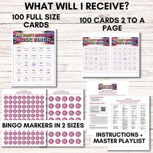 Peut inclure: Ensemble de jeu de bingo musical sur le th&egrave;me des tubes des ann&eacute;es 90. Il comprend 100 cartes grand format, 100 cartes par page, des marqueurs de bingo en deux tailles et des instructions avec une liste de lecture principale. Le jeu est color&eacute;.
