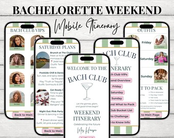 Bachelorette Itinerary Mobile Template | Editable Bach Club Weekend Planner | Digital Invitation & Travel Itinerary | Canva Template