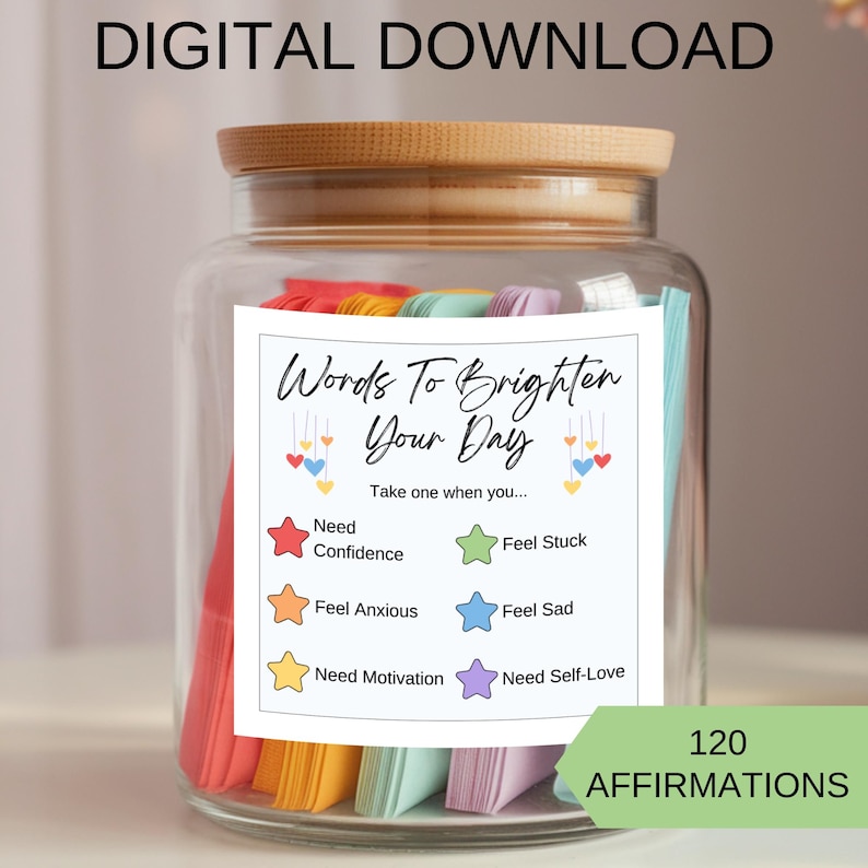 Daily Affirmations Jar, Positive Quotes for Self-Care, Uplifting Gift for Women, Encouragement and Motivation