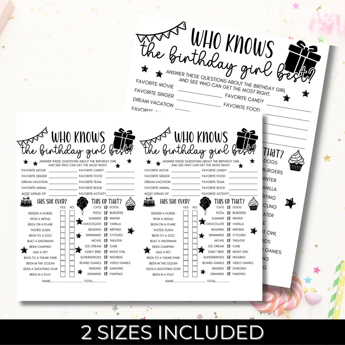 Who Knows the Birthday Girl Best, Editable Printable Black and White ...